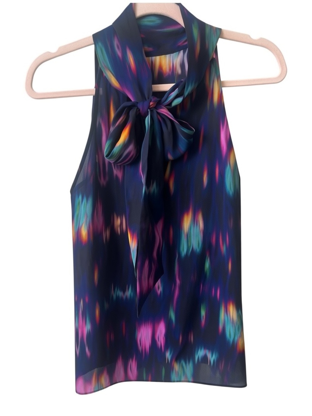 Generation Love Kaylee Tie Silk Halter Top Navy Multi Abstract NWT Medium - Picture 4 of 8